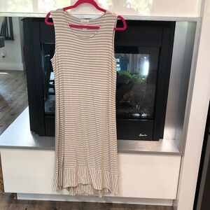 Chico's Beige Striped Asymmetrical Dress